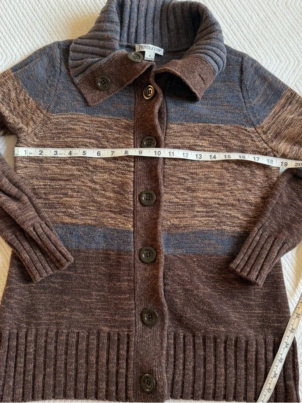 Pendleton Beautiful Brown and Blue Ribbed Button Cardigan - Picture 8 of 8